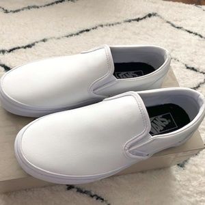 NWOT White Leather Van Slip On Shoes Size 7.5